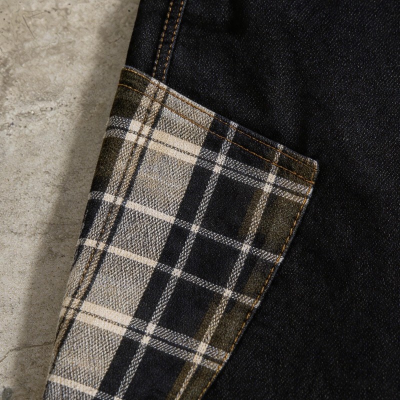 Plaid Patchwork Denim Capri pants