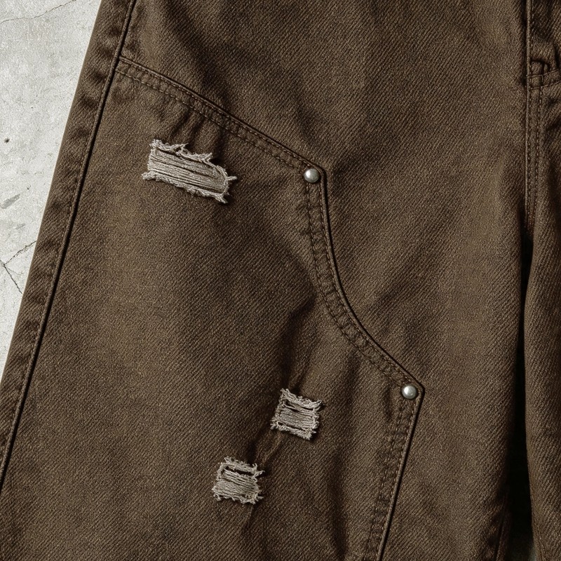 Distressed Ripped Brown Capri Pants