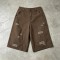 Distressed Ripped Brown Capri Pants | 100% Twill Cotton | High Waist Loose Fit | OEM Streetwear