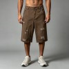 Distressed Ripped Brown Capri Pants | 100% Twill Cotton | High Waist Loose Fit | OEM Streetwear