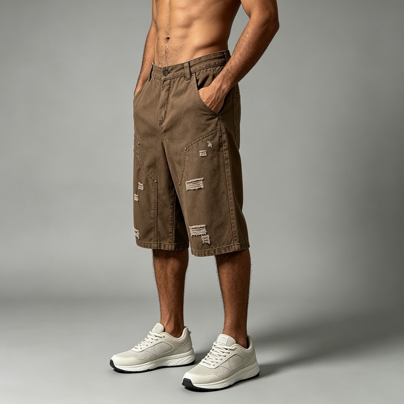 Distressed Ripped Brown Capri Pants