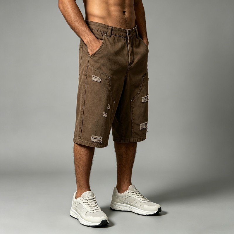 Distressed Ripped Brown Capri Pants