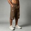 Distressed Ripped Brown Capri Pants | 100% Twill Cotton | High Waist Loose Fit | OEM Streetwear