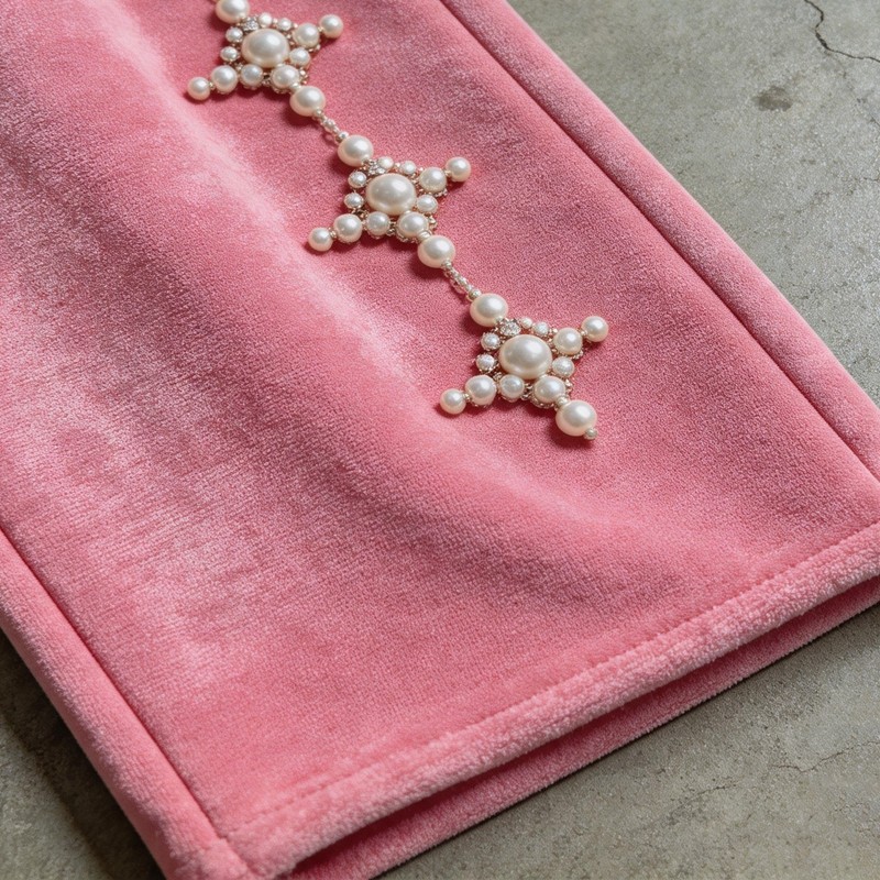 Pearl Beaded Decor Wide Leg Cropped Pants