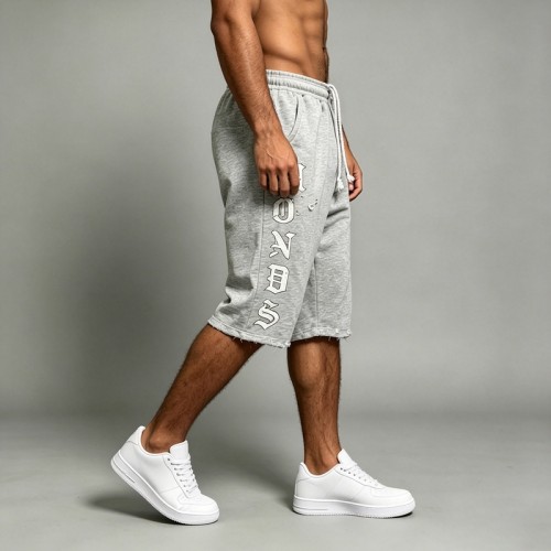 Distressed Raw Edge Capri Pants | Drawstring Waist with Side Pocket | Heather French Terry Cotton | OEM Streetwear