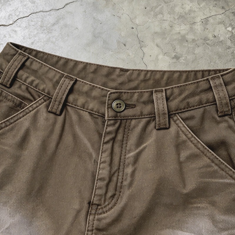 Brown Spray Dye Raw Edge Cargo Capri Pants