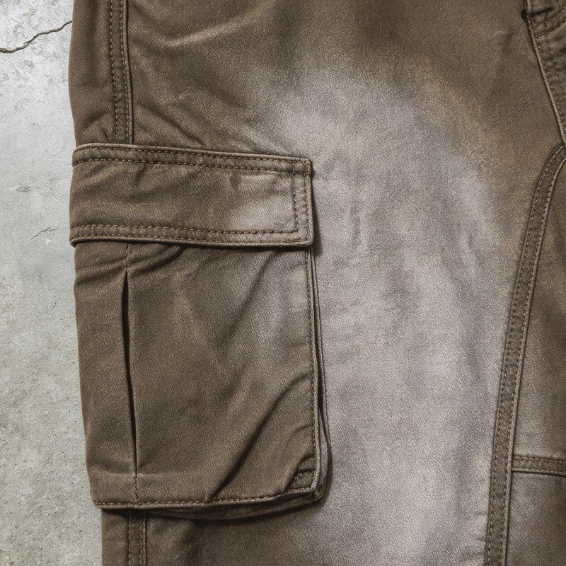 Brown Spray Dye Raw Edge Cargo Capri Pants