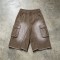 Brown Spray Dye Raw Edge Cargo Capri Pants | Water Resistant Twill Fabric | Loose Fit Multi Pocket | OEM Streetwear