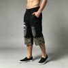 Distressed Camo Patch Washed Spray Dye Screen Print Capri pants | Cotton Blend Elastic Waist Drawstring | OEM Streetwear
