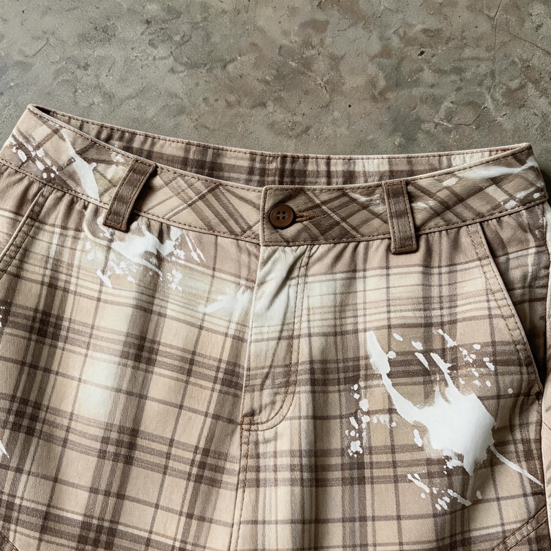 Ink-splatter Plaid Wide Leg Capri Pants