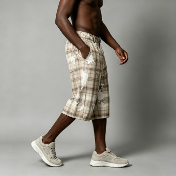 Ink-splatter Plaid Wide Leg Capri Pants | Button Fly | Street Daily Wear | Custom Streetwear
