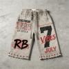 Screen DTG Print Beaded Washed Spray Dye Flared Capri Pants | Raw Edge Daily Hip Hop Outfit | Custom Streetwear