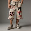 Screen DTG Print Beaded Washed Spray Dye Flared Capri Pants | Raw Edge Daily Hip Hop Outfit | Custom Streetwear