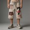 Screen DTG Print Beaded Washed Spray Dye Flared Capri Pants | Raw Edge Daily Hip Hop Outfit | Custom Streetwear