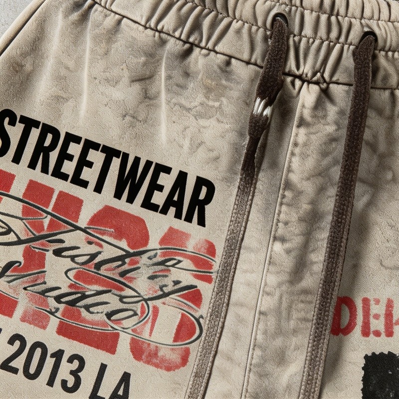 Screen DTG Print Beaded Washed Spray Dye Flared Capri Pants