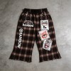 Embroidery Screen Print Applique Raw Edge Flare Cropped Capri Pants | Plaid Drawstring Waist | Streetwear Manufacturer