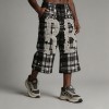 Rhinestone Applique Flare Cropped Capri Pants | Plaid Fabric Elastic Waist | OEM Streetwear