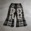 Rhinestone Applique Flare Cropped Capri Pants | Plaid Fabric Elastic Waist | OEM Streetwear