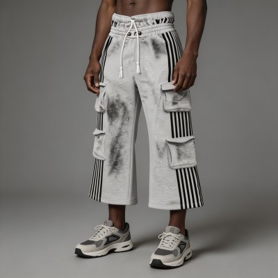 Spray Dye Flare Cargo Capri Pants | Side Stripe Multi Pockets Elastic Drawstring Waist | Clothing Manufacturer