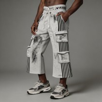 Spray Dye Flare Cargo Capri Pants | Side Stripe Multi Pockets Elastic Drawstring Waist | Clothing Manufacturer