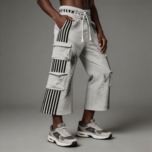 Spray Dye Flare Cargo Capri Pants | Side Stripe Multi Pockets Elastic Drawstring Waist | Clothing Manufacturer
