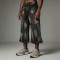 Distressed Ripped Spray Dye Flare Denim Capri Pants | Black Denim Button Fly with Multi Pockets | OEM Streetwear