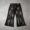 Distressed Ripped Spray Dye Flare Denim Capri Pants | Black Denim Button Fly with Multi Pockets | OEM Streetwear