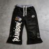 Star Letter DTG Print Embroidery Spray Dye Flare Capri Pants | Double Waistband Elastic Drawstring Waist | Streetwear Manufacturer