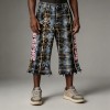 Plaid Leopard Patch Embroidery Flare Capri Pants | Raw Edge Denim Button Fly Side Stripe | Streetwear Manufacturer