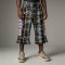 Plaid Leopard Patch Embroidery Flare Capri Pants | Raw Edge Denim Button Fly Side Stripe | Streetwear Manufacturer