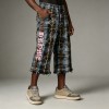 Plaid Leopard Patch Embroidery Flare Capri Pants | Raw Edge Denim Button Fly Side Stripe | Streetwear Manufacturer