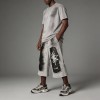 Leather Applique Embroidery Spray Dye Patchwork Flare Capri Pants | French Terry Drawstring Elastic Waist | Custom Streetwear