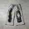 Leather Applique Embroidery Spray Dye Patchwork Flare Capri Pants | French Terry Drawstring Elastic Waist | Custom Streetwear