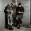 Leather Applique Embroidery Spray Dye Patchwork Flare Capri Pants | French Terry Drawstring Elastic Waist | Custom Streetwear