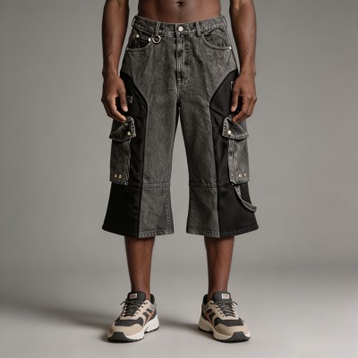 Acid Washed Flare Cargo Capri Pants | Multi Pocket Hardware Details | Clothing Manufacturer