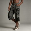 Acid Washed Flare Cargo Capri Pants | Multi Pocket Hardware Details | Clothing Manufacturer