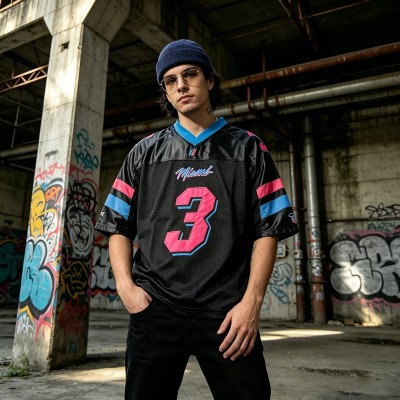 Stitched Embroidery Football Jersey T-shirt | Breathable Satin Mesh Patchwork | Custom Streetwear