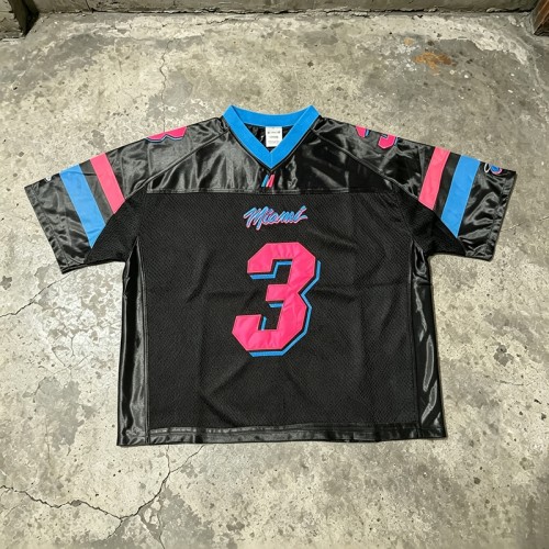 Stitched Embroidery Football Jersey T-shirt | Breathable Satin Mesh Patchwork | Custom Streetwear