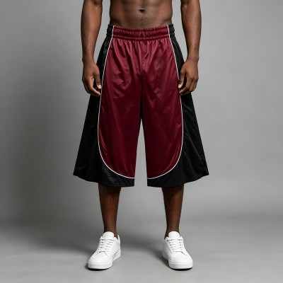 Color Block Basketball Capri Pants | Elastic Waist White Piping | Hip Hop Street Daily Wear | OEM Streetwear
