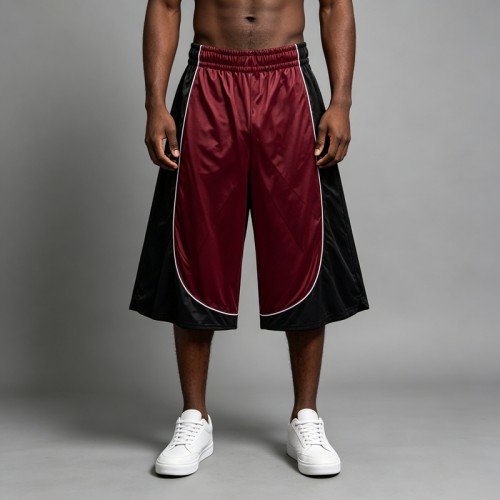 Color Block Basketball Capri Pants | Elastic Waist White Piping | Hip Hop Street Daily Wear | OEM Streetwear