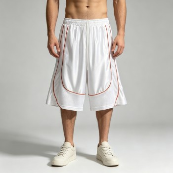 Piped Mesh Panel Basketball Capri Pants | 100% Polyester Satin Drawstring Elastic Waist | Clothing Manufacturer