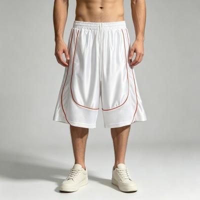 Piped Mesh Panel Basketball Capri Pants | 100% Polyester Satin Drawstring Elastic Waist | Clothing Manufacturer