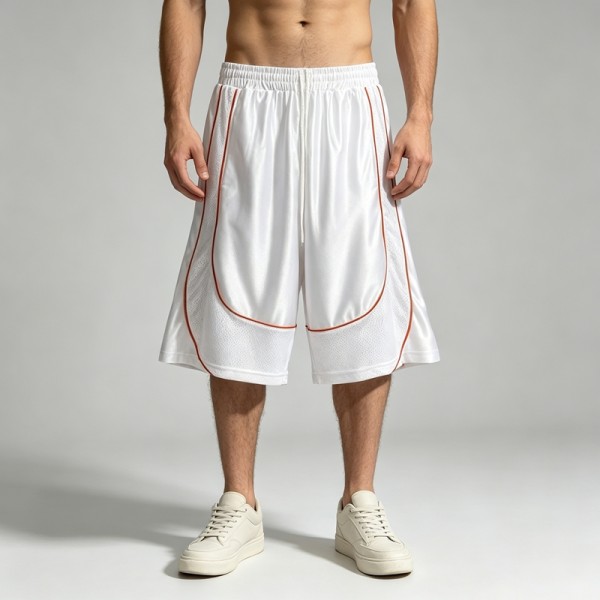 Piped Mesh Panel Basketball Capri Pants | 100% Polyester Satin Drawstring Elastic Waist | Clothing Manufacturer