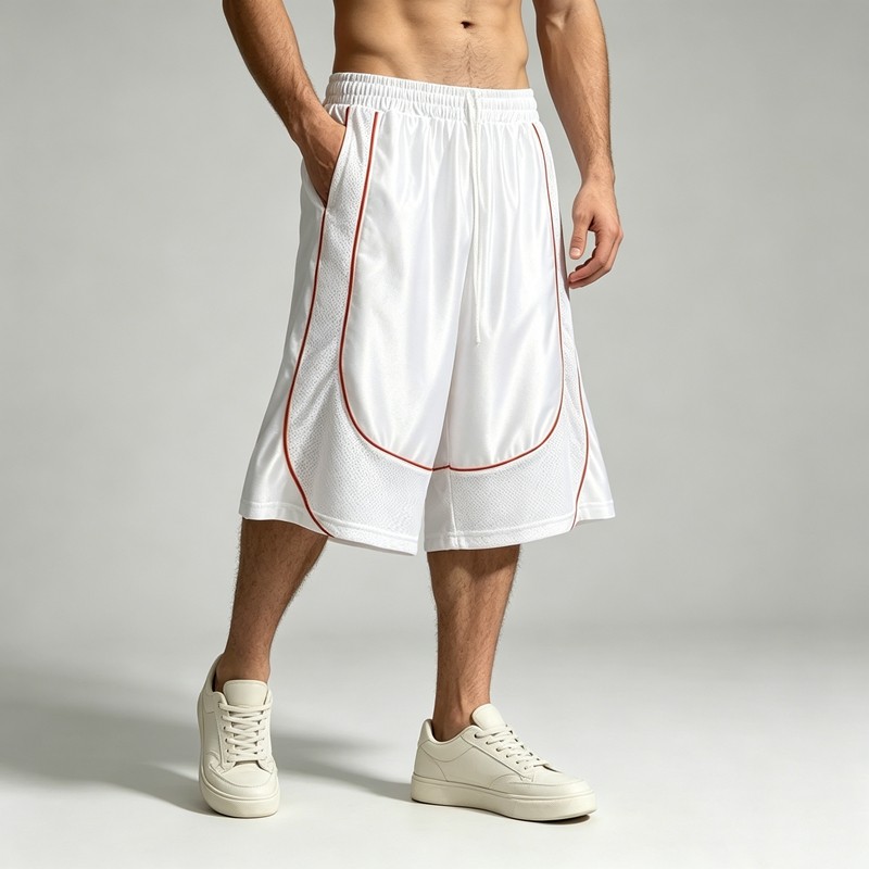 Piped Mesh Panel Basketball Capri Pants