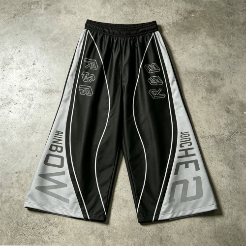 DTG Print Color Block Flare Capri Pants | Quick Dry Polyester Elastic Drawstring Waist | Streetwear Manufacturer