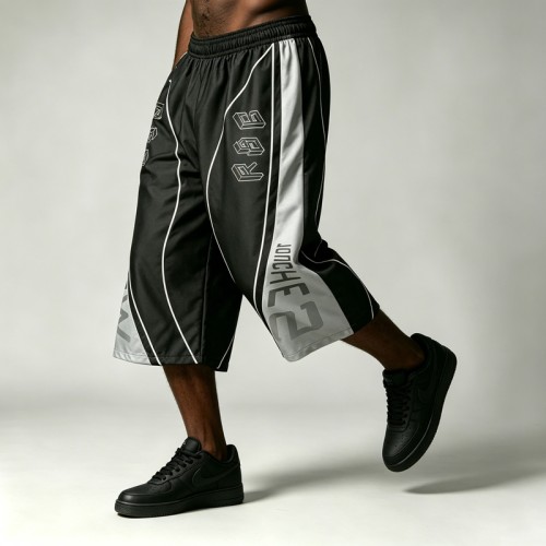 DTG Print Color Block Flare Capri Pants | Quick Dry Polyester Elastic Drawstring Waist | Streetwear Manufacturer