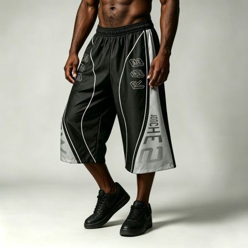 DTG Print Color Block Flare Capri Pants | Quick Dry Polyester Elastic Drawstring Waist | Streetwear Manufacturer