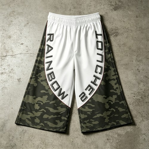 Heat Transfer Printed Camo Panel Cropped Capri Pants | 100% Quick Dry Polyester Breathable | Streetwear Manufacturer