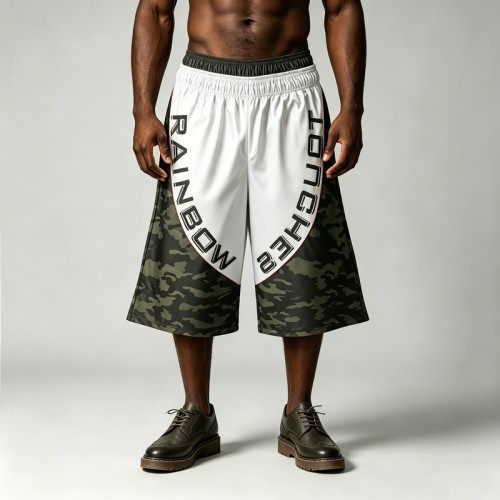 Heat Transfer Printed Camo Panel Cropped Capri Pants | 100% Quick Dry Polyester Breathable | Streetwear Manufacturer