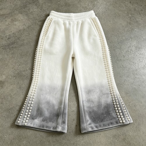 Pearl Beaded Gradient Flare Capri Pants | Elastic Waist | Urban Street Daily Wear | Custom Streetwear